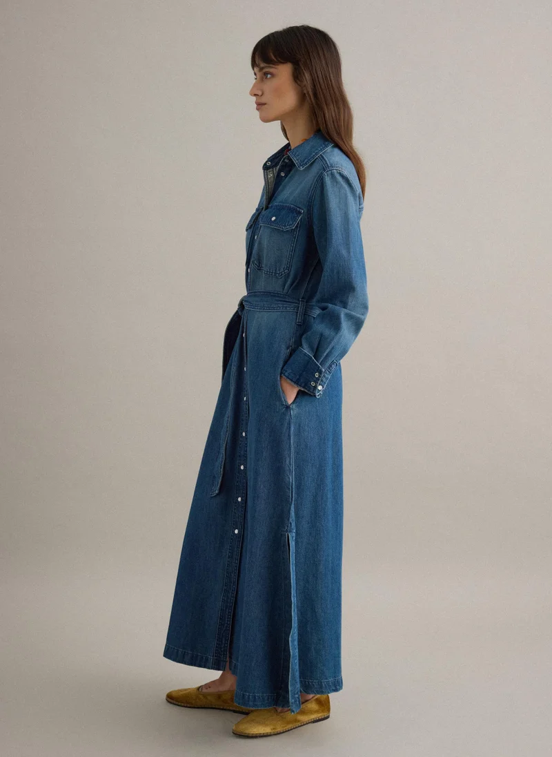 Ovs  OVS Long Dress In Pure Blue Denim Cotton Regular Fit for Women | Best Price UAE